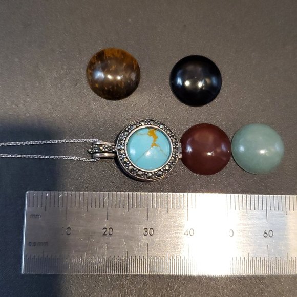 18 Inch 925 Sterling Silver Changeable Stones Marcasite Pendant Necklace - Picture 6 of 8